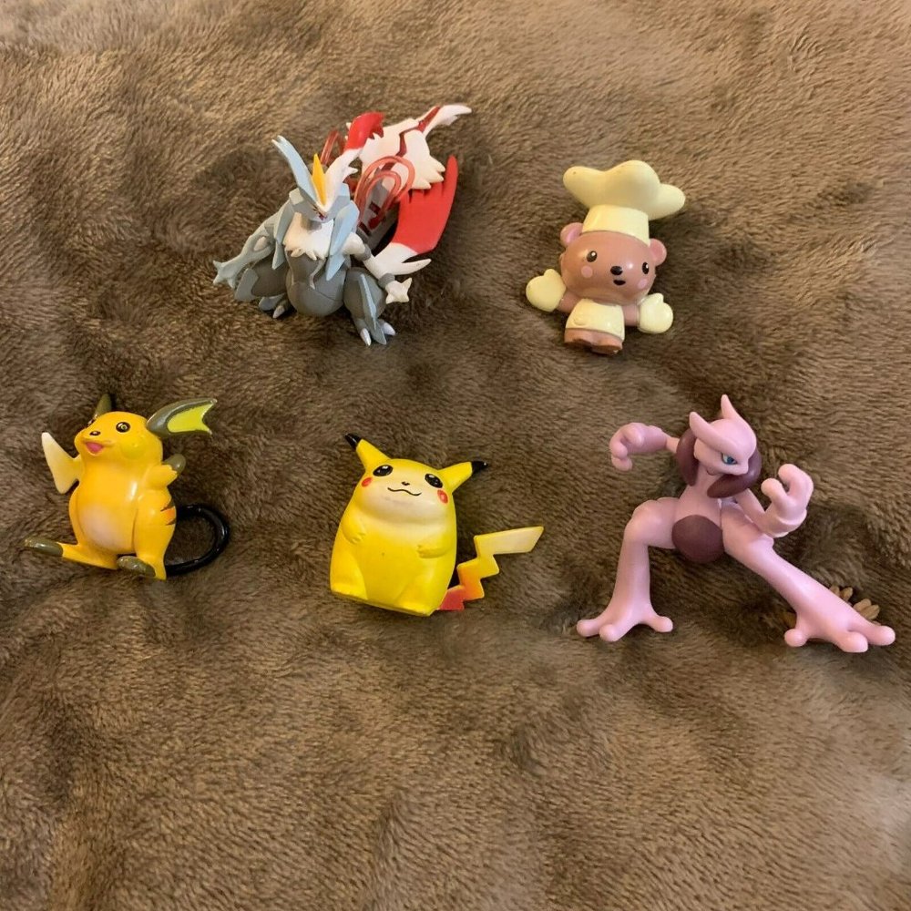 Lot of 5 Figures Pokemon Tomy Raichu, Pikachu, Kyurem, Mega Mewtwo & Mr. Fluffy